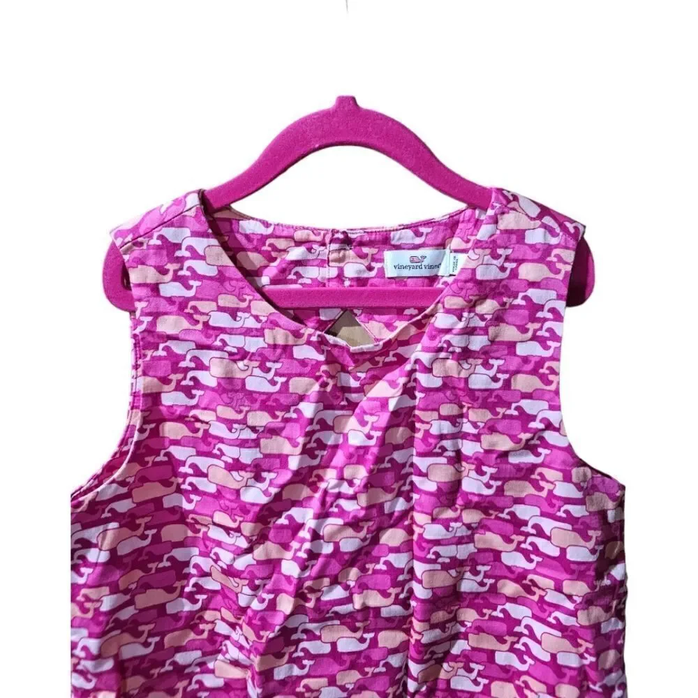 VINEYARD VINES Whale Print Diamond Back‎ Pink Dress - Size 8